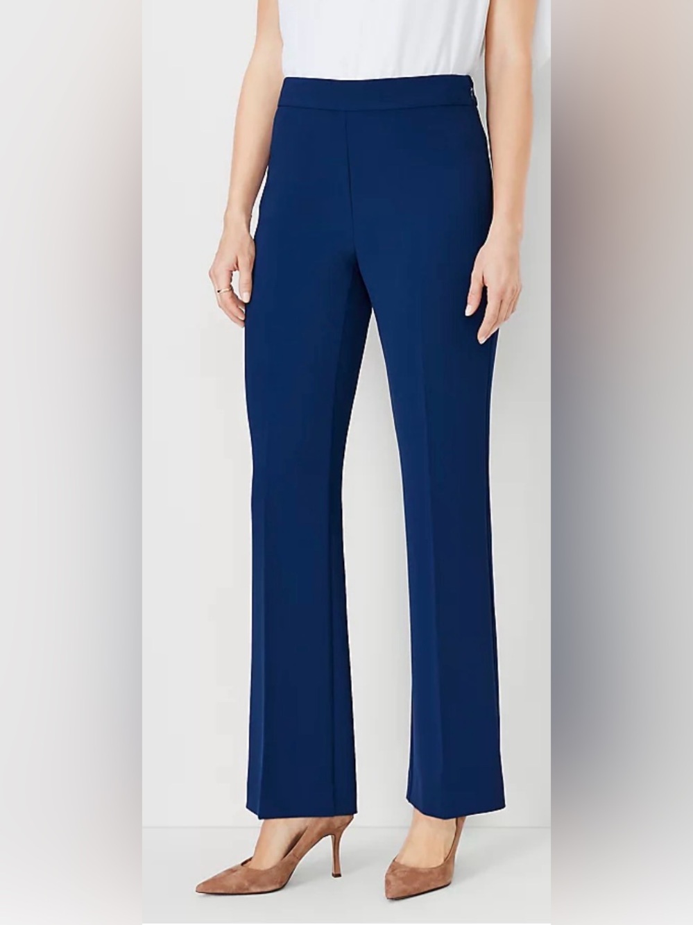 Ann Taylor Navy The Side Zip Trouser in Fluid Crepe